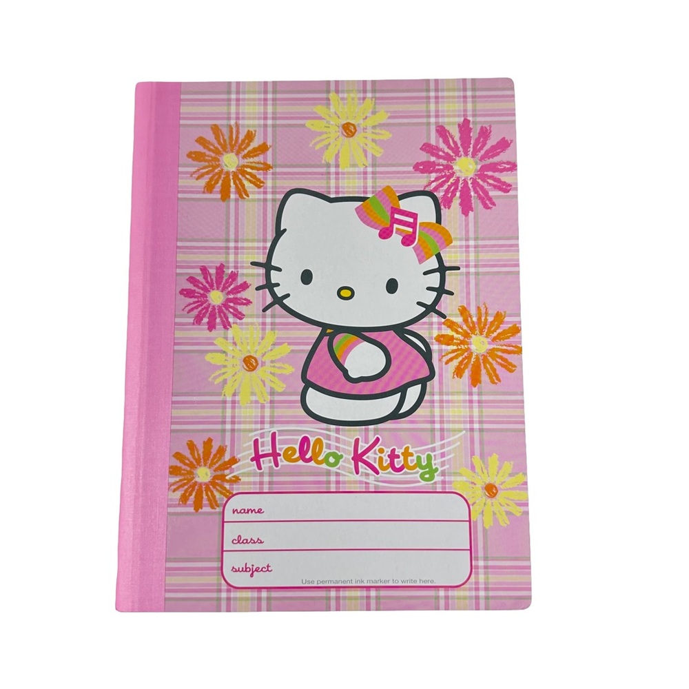 Vintage Sanrio Plaid Daisy Pink Yellow Hello Kitty Blank Lined Notebook 2002 Y2K